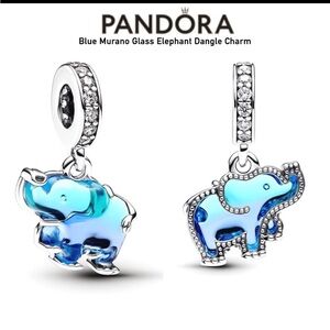 PANDORA Blue Murano Glass Elephant Dangle Charm w/box